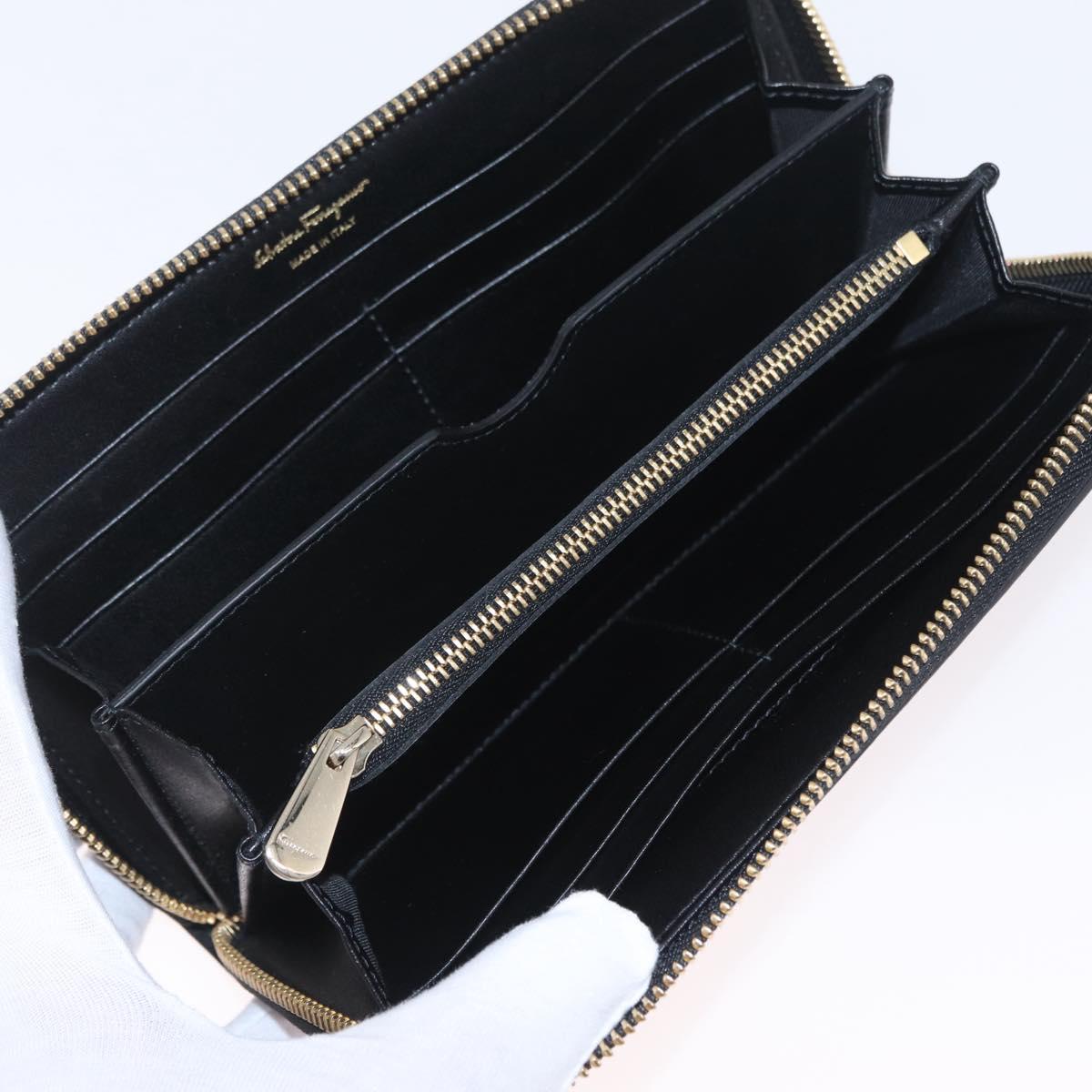 Salvatore Ferragamo Wallet Leather Black Gold Auth 210452M