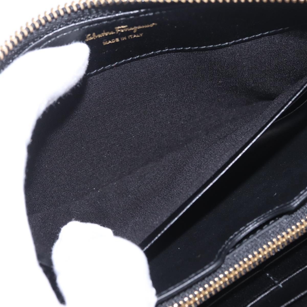 Salvatore Ferragamo Wallet Leather Black Gold Auth 210452M
