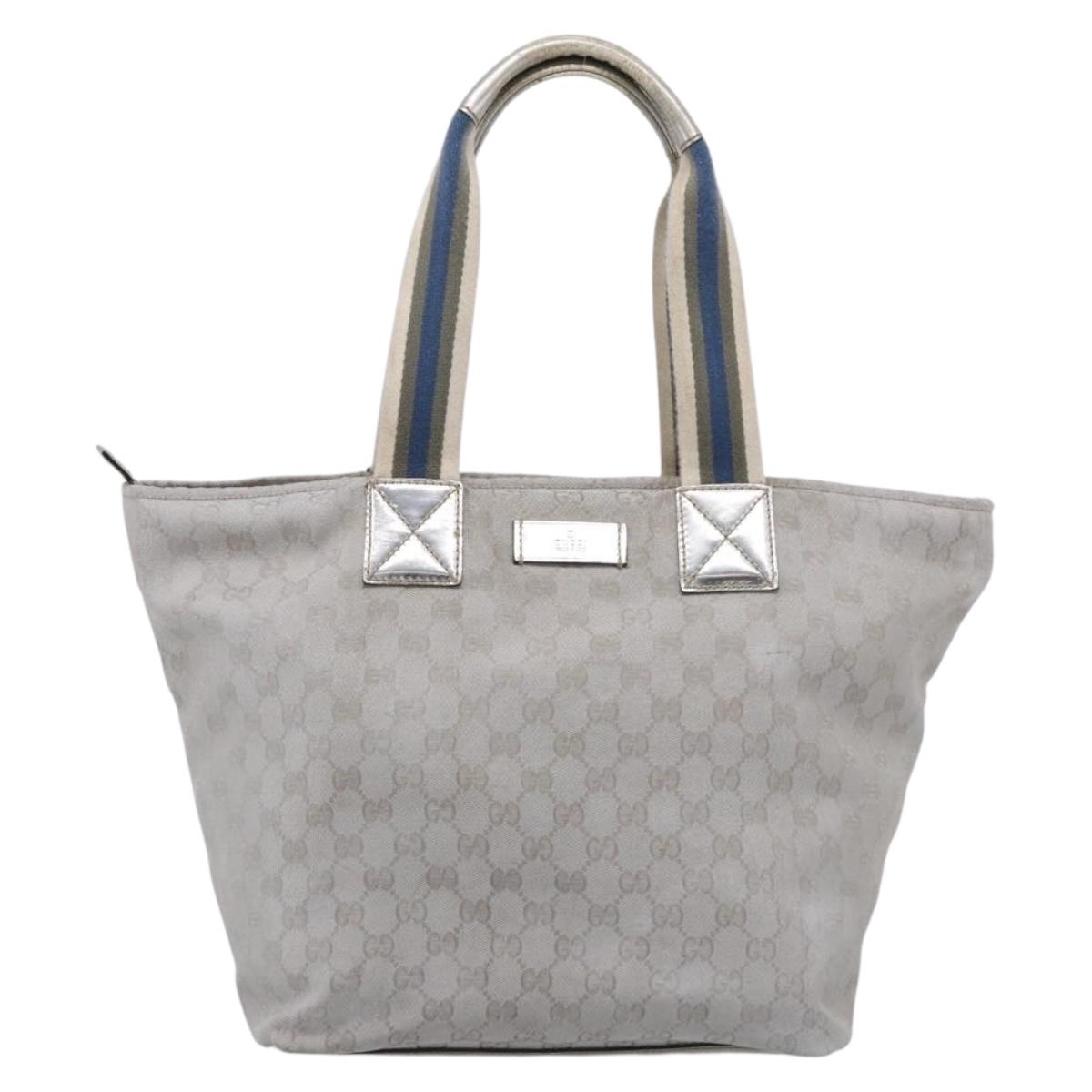 GUCCI GG Canvas Tote Bag Silver 131231 Auth 210453