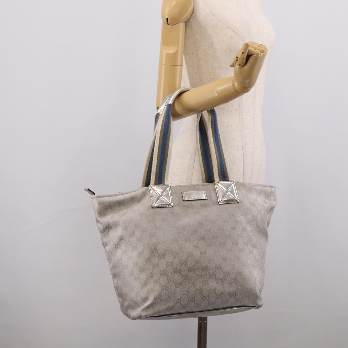 GUCCI GG Canvas Tote Bag Silver 131231 Auth 210453