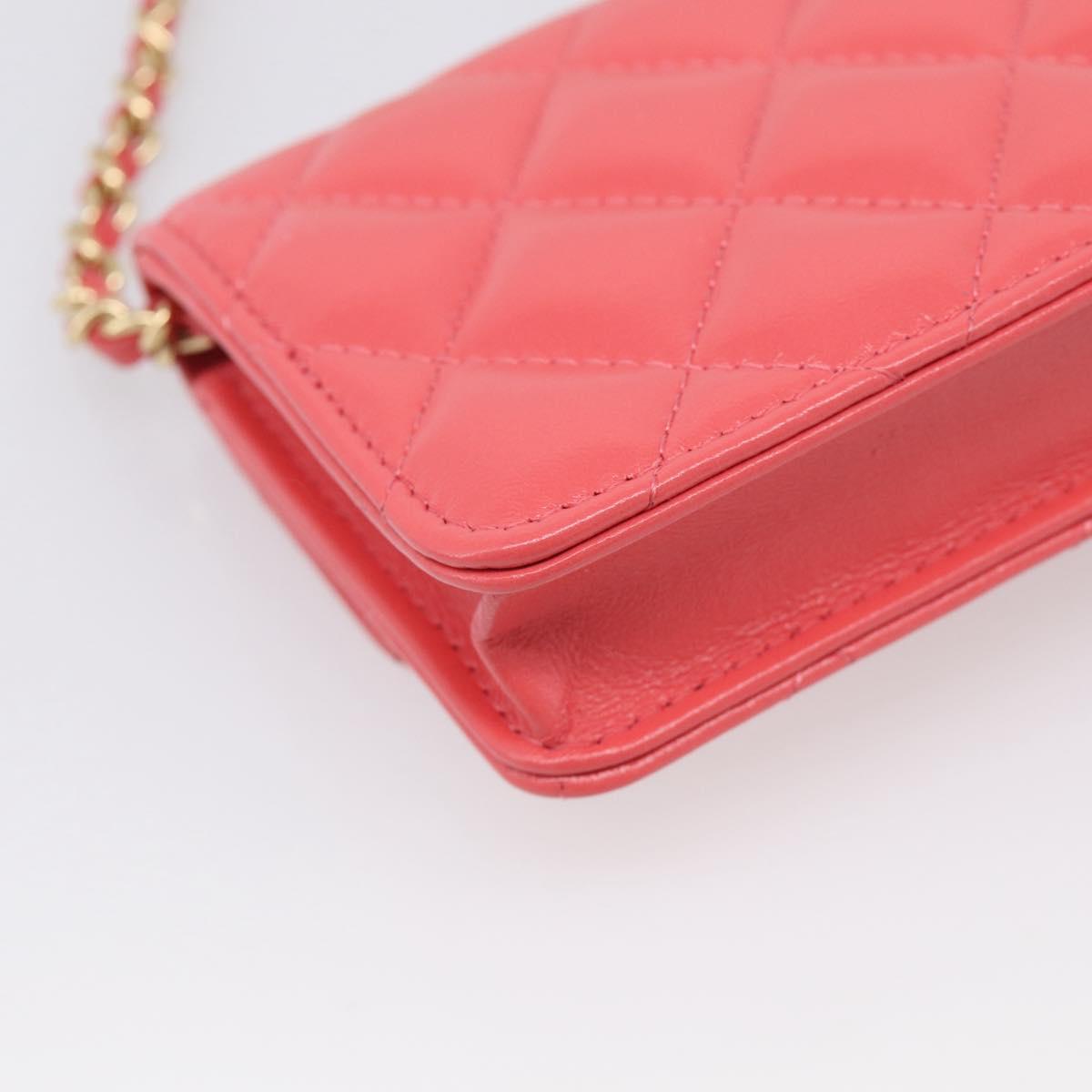 CHANEL Matelasse Chain Wallet Bag Lamb Skin Pink Gold CC Auth 210454SAM