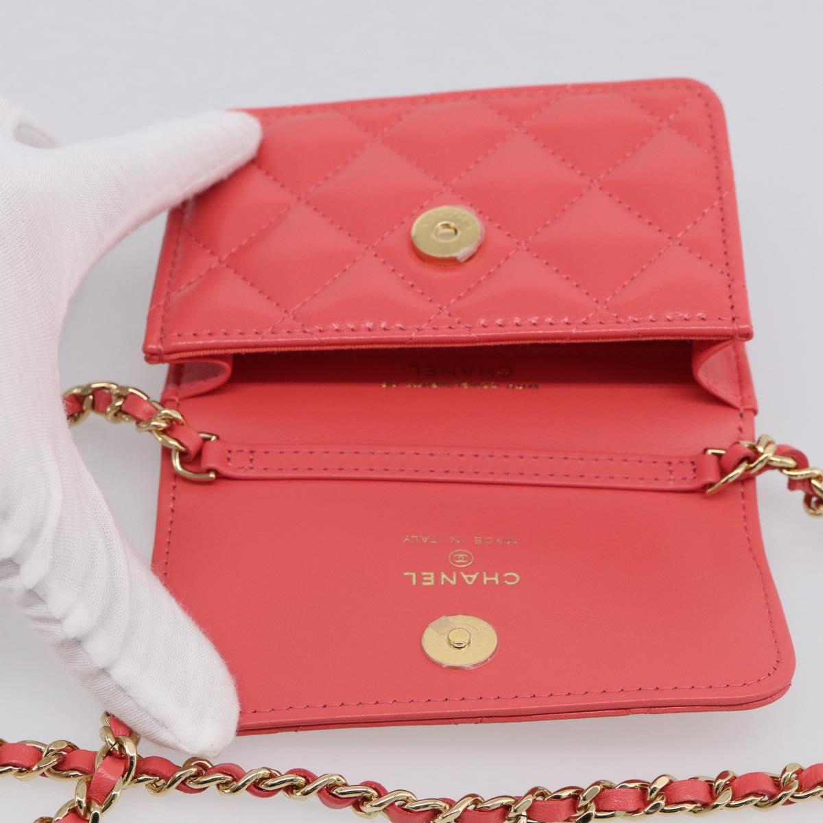 CHANEL Matelasse Chain Wallet Bag Lamb Skin Pink Gold CC Auth 210454SAM