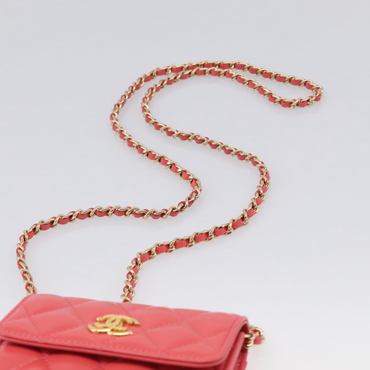 CHANEL Matelasse Chain Wallet Bag Lamb Skin Pink Gold CC Auth 210454SAM