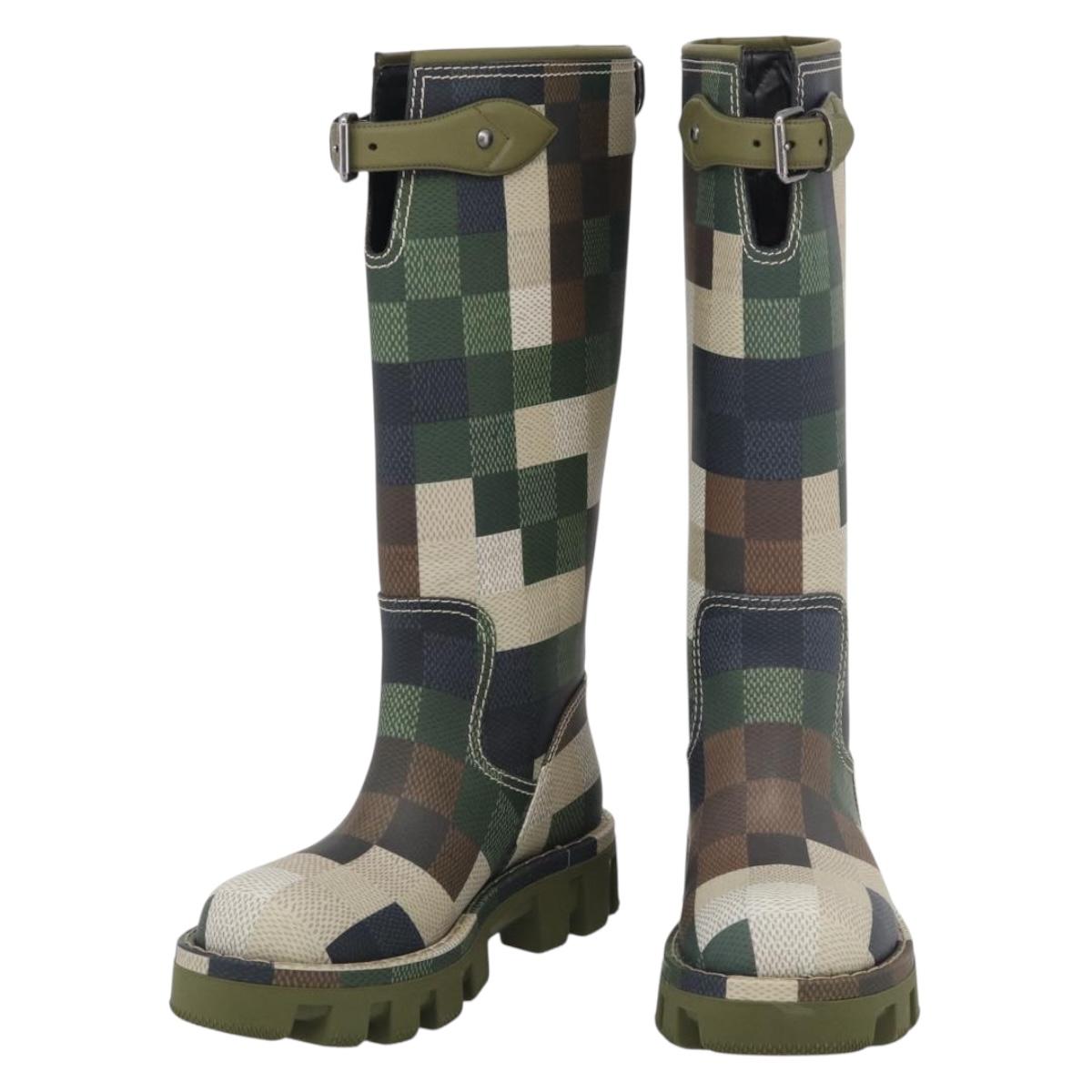 LOUIS VUITTON Damier Graphic Pixel long Boots 9 1/2 Green LV Auth 210459M