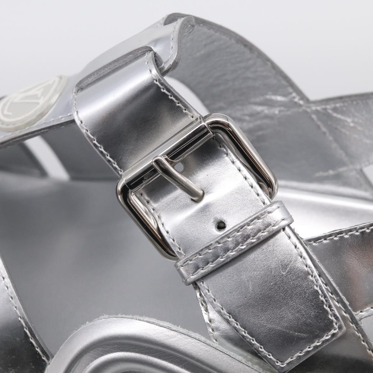 LOUIS VUITTON Sandals Leather 37 Silver LV Auth 210460M