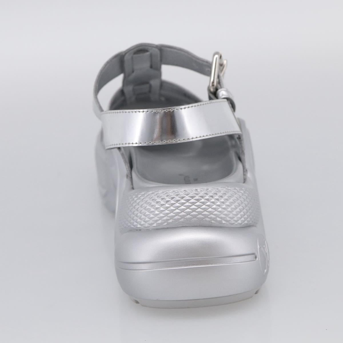LOUIS VUITTON Sandals Leather 37 Silver LV Auth 210460M