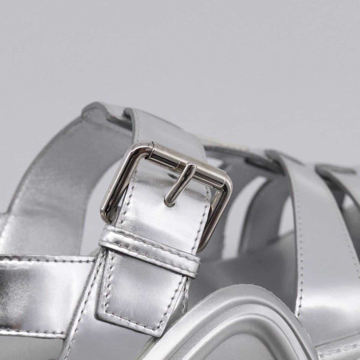 LOUIS VUITTON Sandals Leather 37 Silver LV Auth 210460M