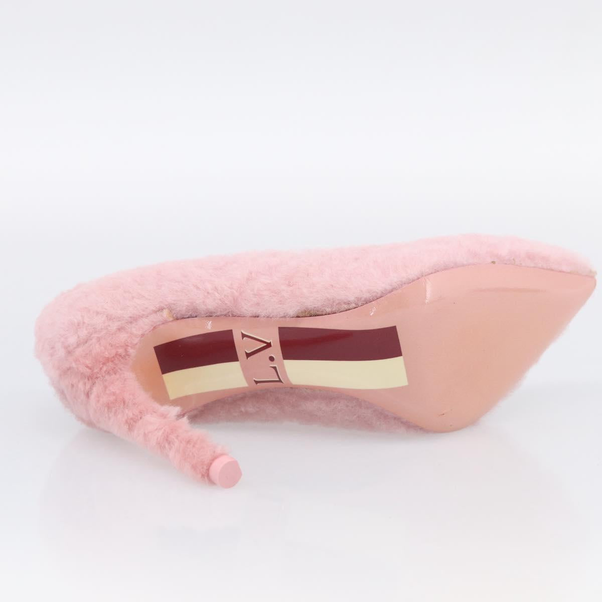 LOUIS VUITTON Pumps Leather Mouton 34 1/2 Pink LV Auth 210464M