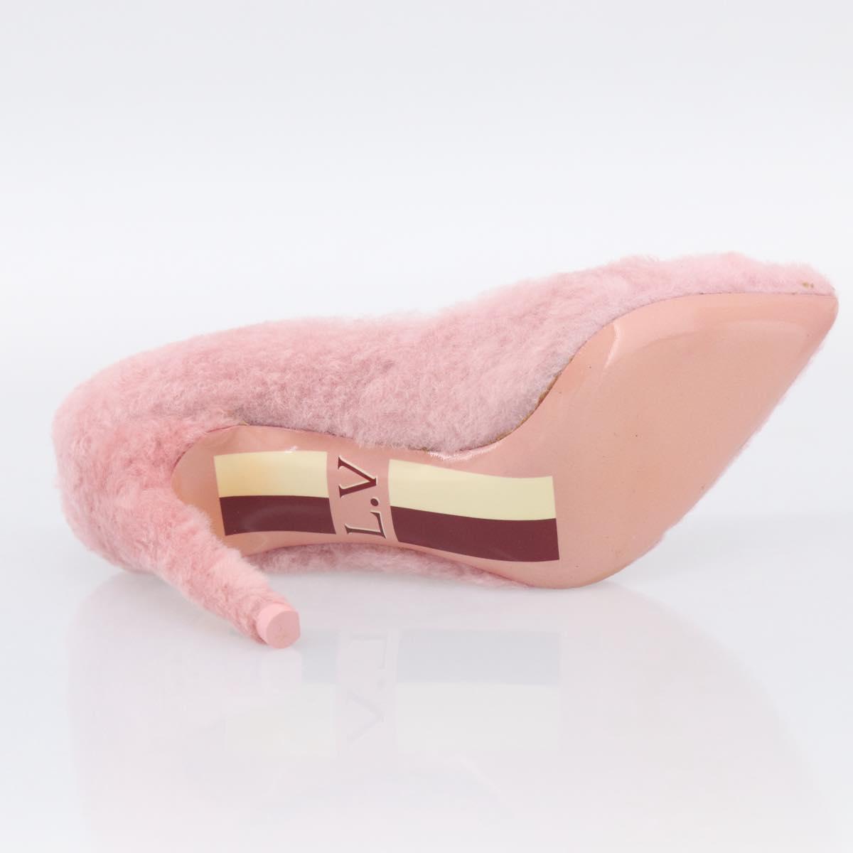 LOUIS VUITTON Pumps Leather Mouton 34 1/2 Pink LV Auth 210464M