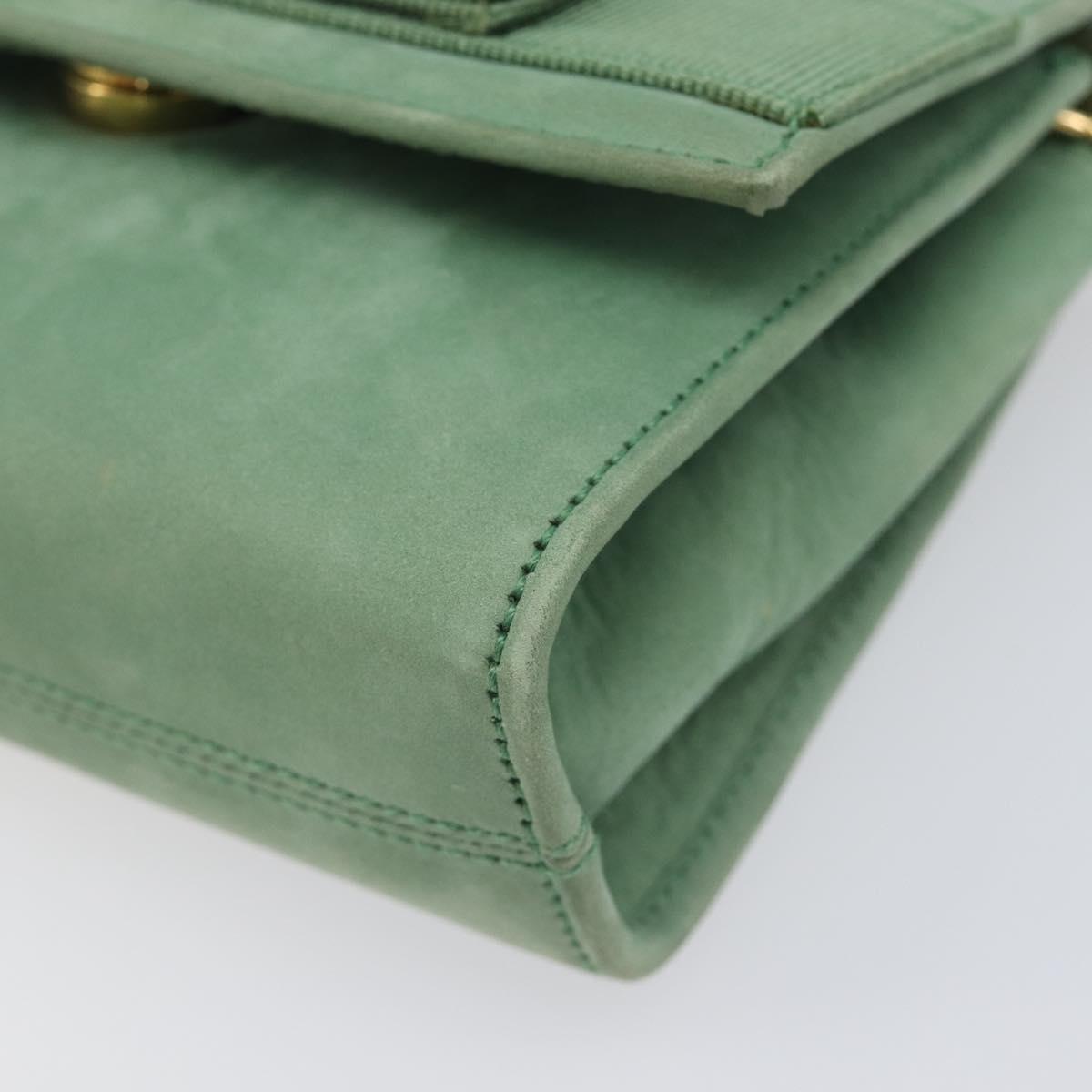 Salvatore Ferragamo Chain Shoulder Bag Suede Green Gold Auth 210472A