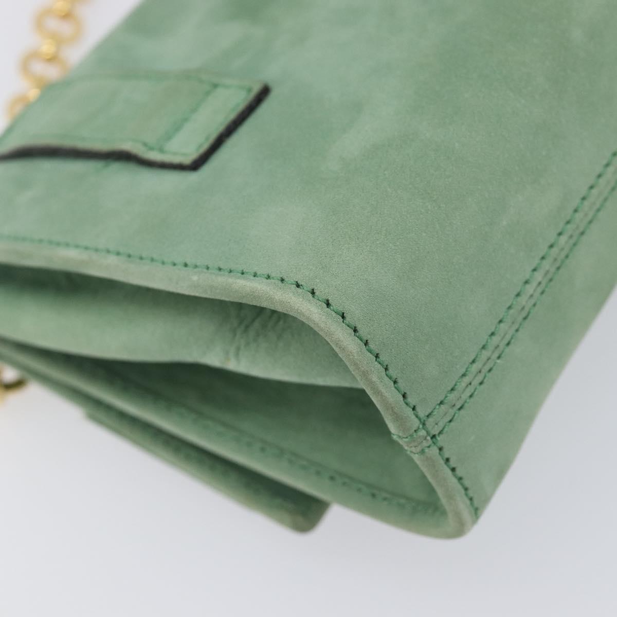 Salvatore Ferragamo Chain Shoulder Bag Suede Green Gold Auth 210472A