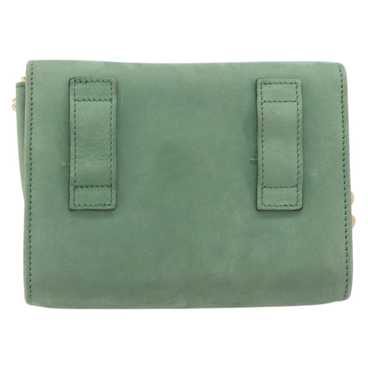Salvatore Ferragamo Chain Shoulder Bag Suede Green Gold Auth 210472A