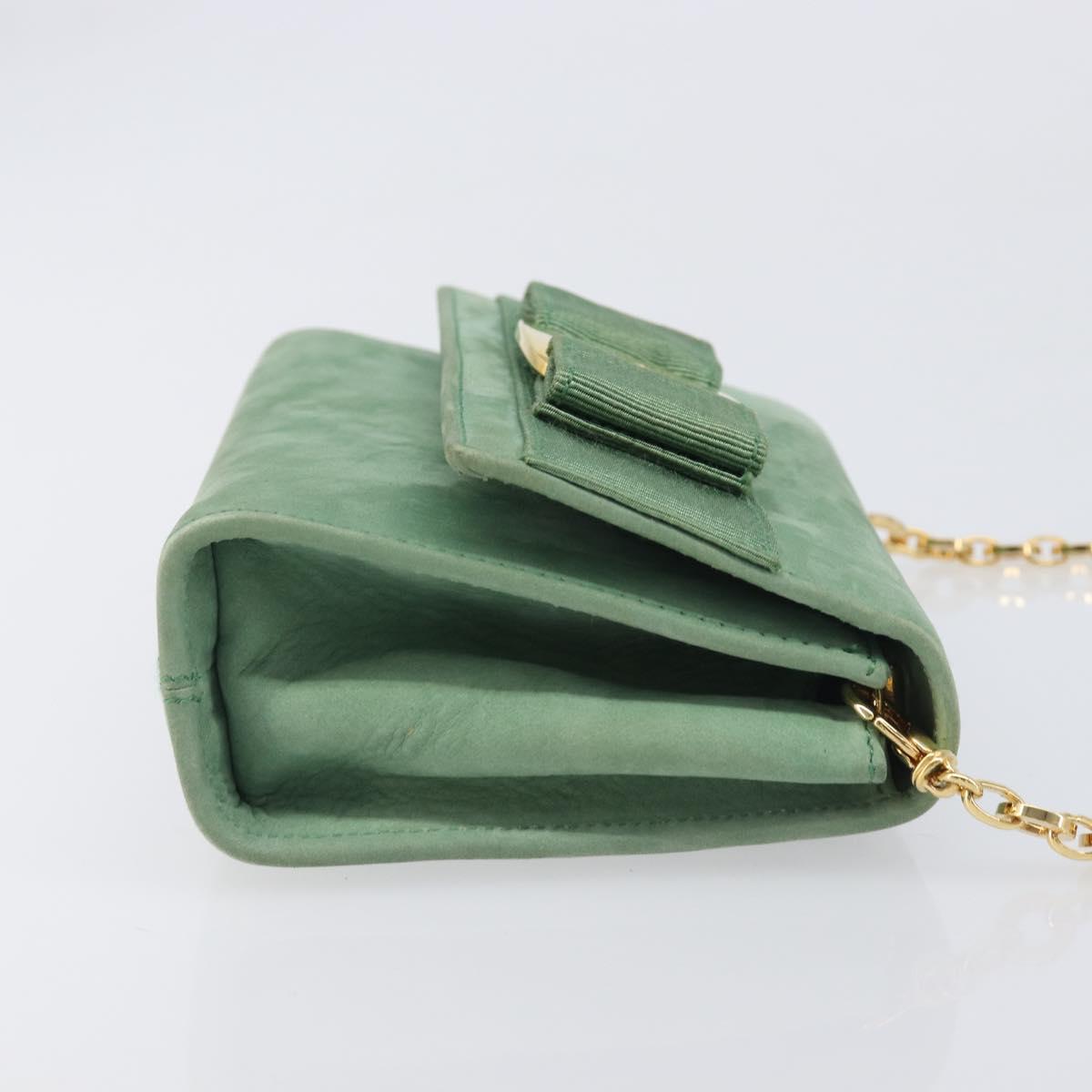 Salvatore Ferragamo Chain Shoulder Bag Suede Green Gold Auth 210472A