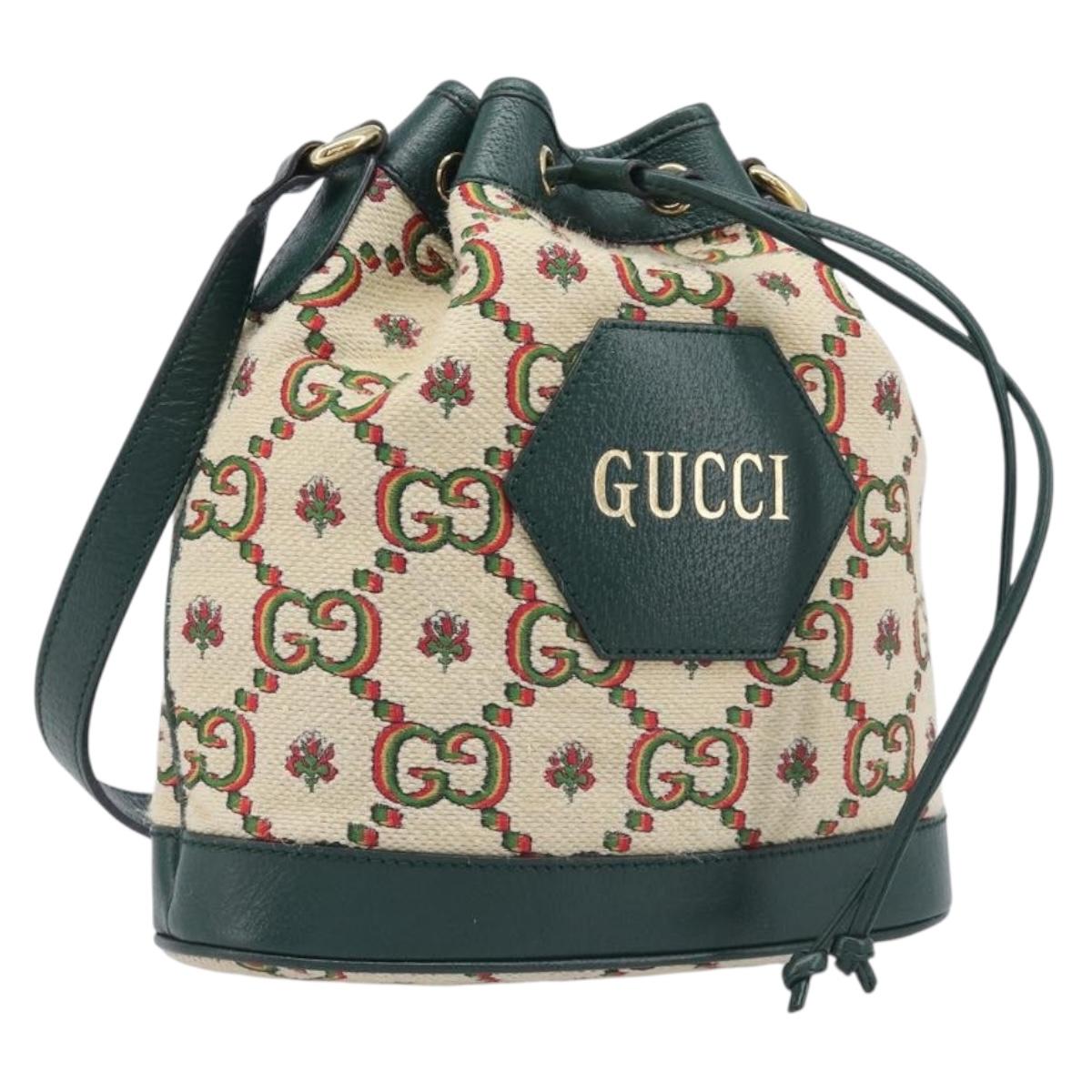 GUCCI 100th Anniversary Shoulder Bag Canvas Green Gold Tone 676682 Auth 210482V