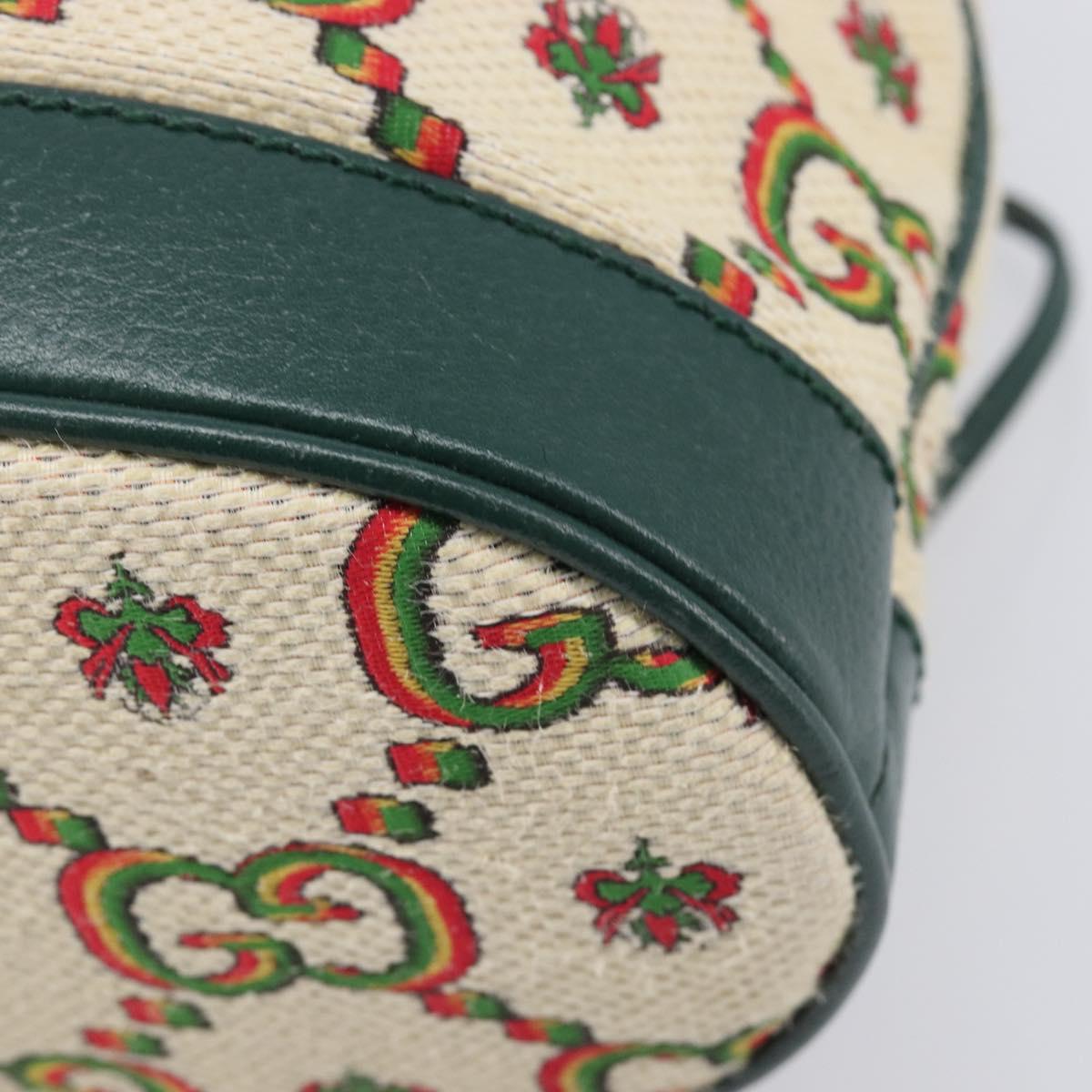 GUCCI 100th Anniversary Shoulder Bag Canvas Green Gold Tone 676682 Auth 210482V