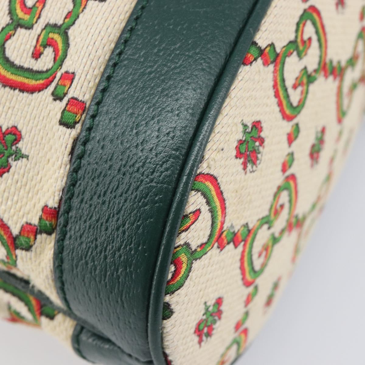 GUCCI 100th Anniversary Shoulder Bag Canvas Green Gold Tone 676682 Auth 210482V