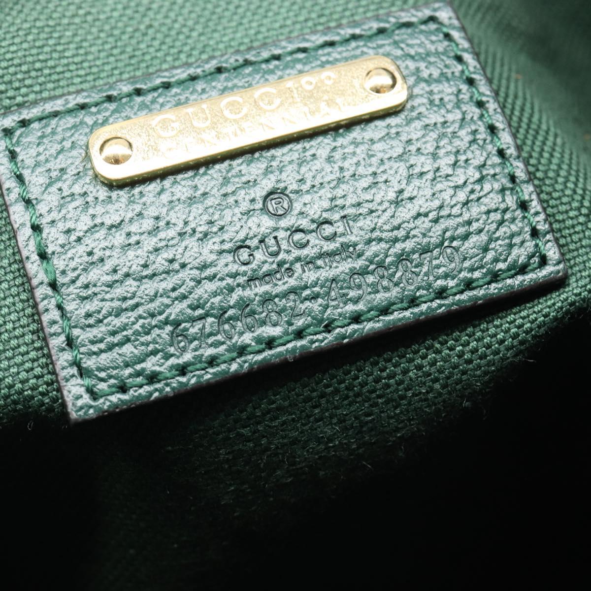 GUCCI 100th Anniversary Shoulder Bag Canvas Green Gold Tone 676682 Auth 210482V