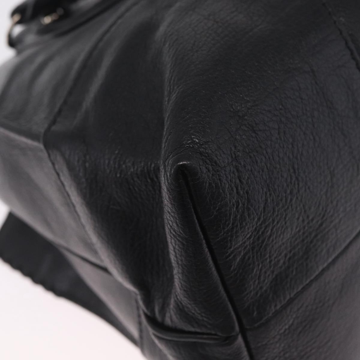 CELINE Hand Bag Leather Black Silver Auth 210485V