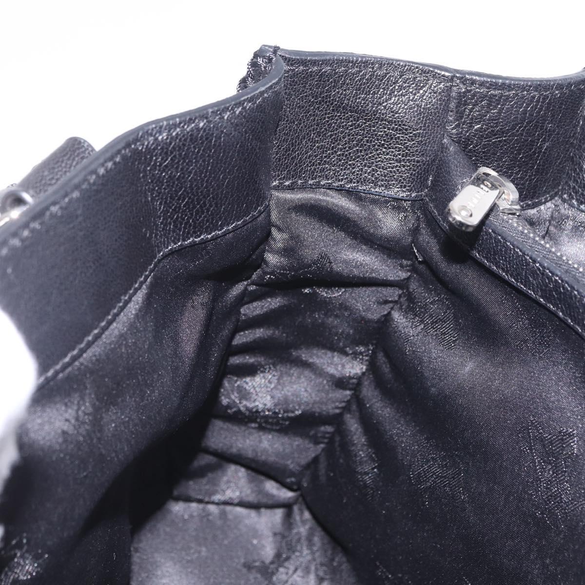 CELINE Hand Bag Leather Black Silver Auth 210485V