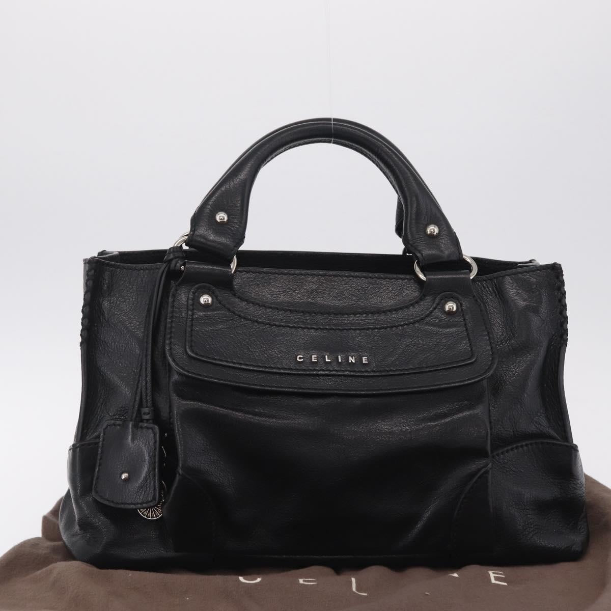 CELINE Hand Bag Leather Black Silver Auth 210485V
