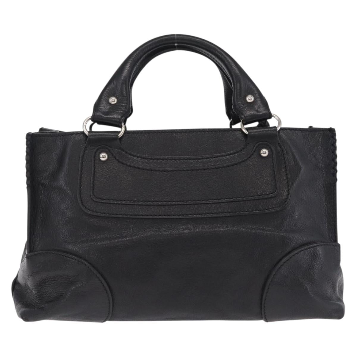CELINE Hand Bag Leather Black Silver Auth 210485V