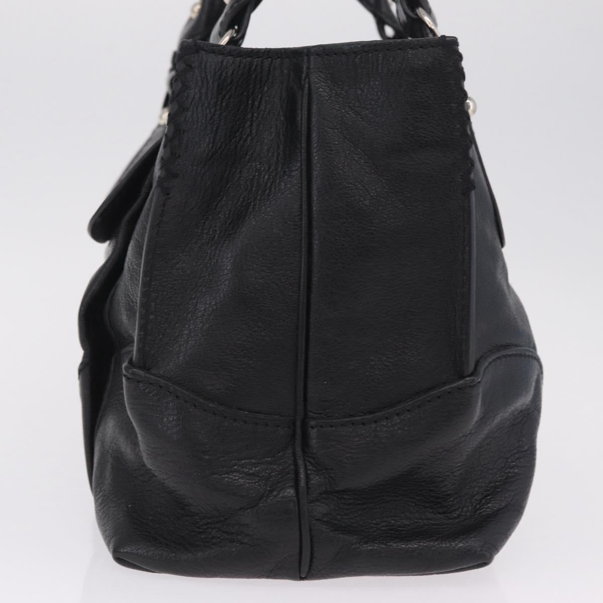 CELINE Hand Bag Leather Black Silver Auth 210485V