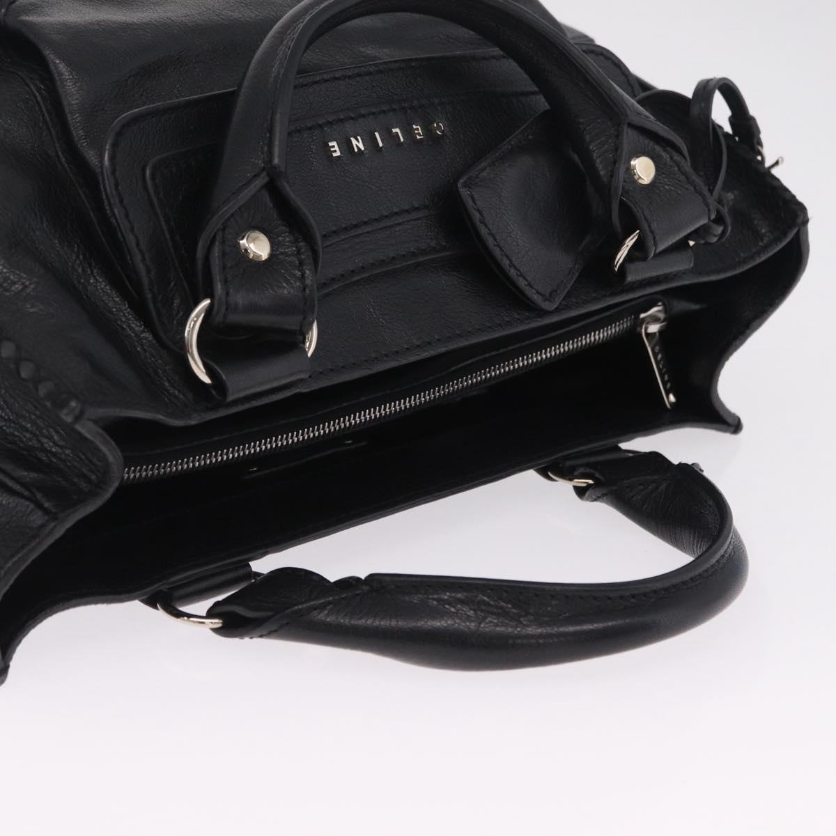 CELINE Hand Bag Leather Black Silver Auth 210485V