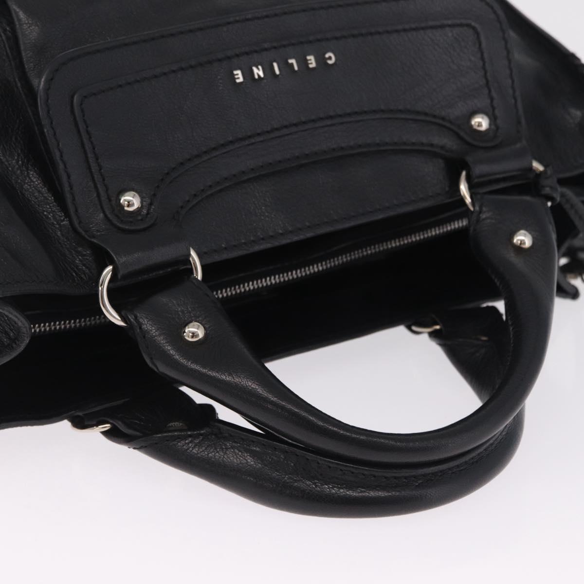CELINE Hand Bag Leather Black Silver Auth 210485V