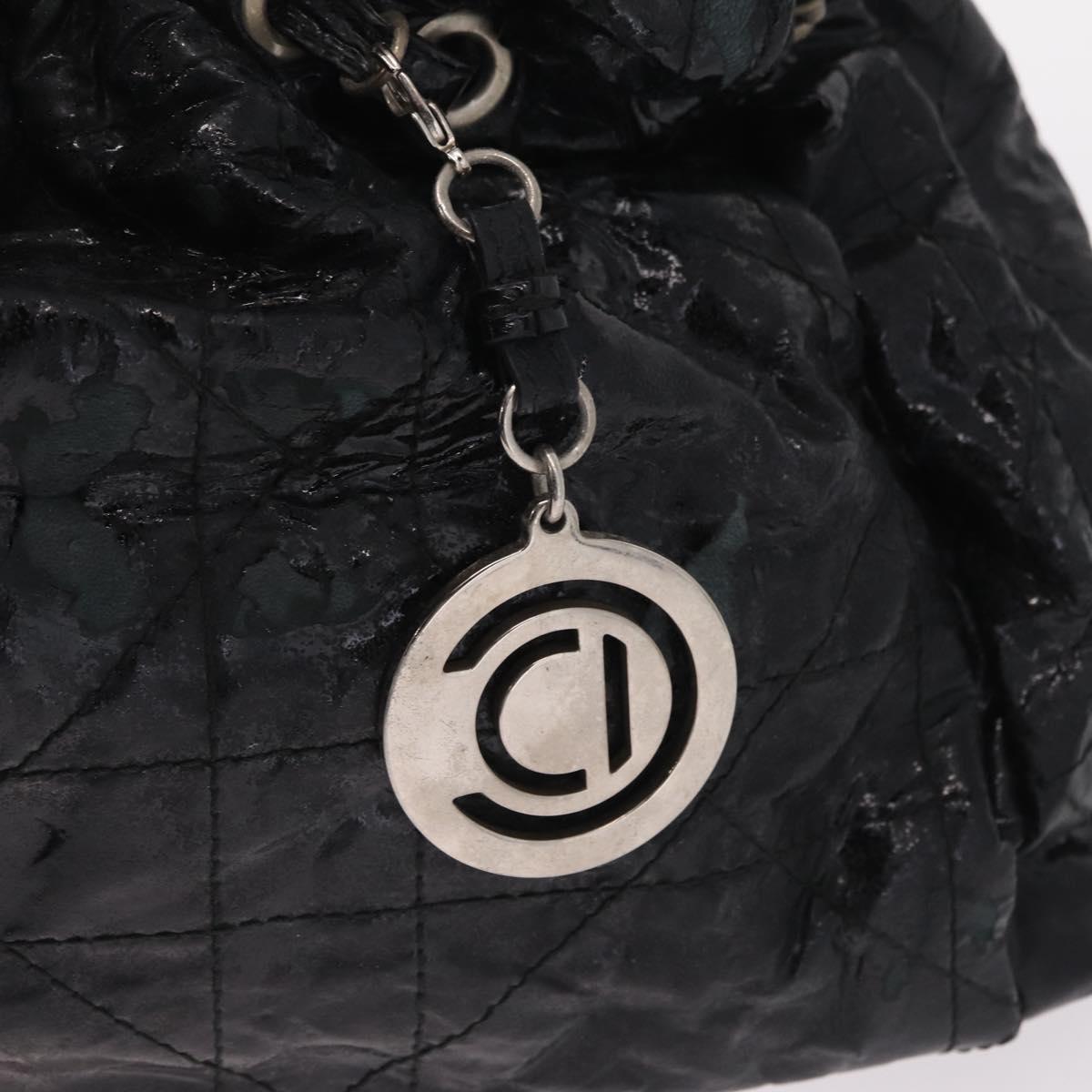 Christian Dior Canage Shoulder Bag Patent Leather Black Silver Auth 210486