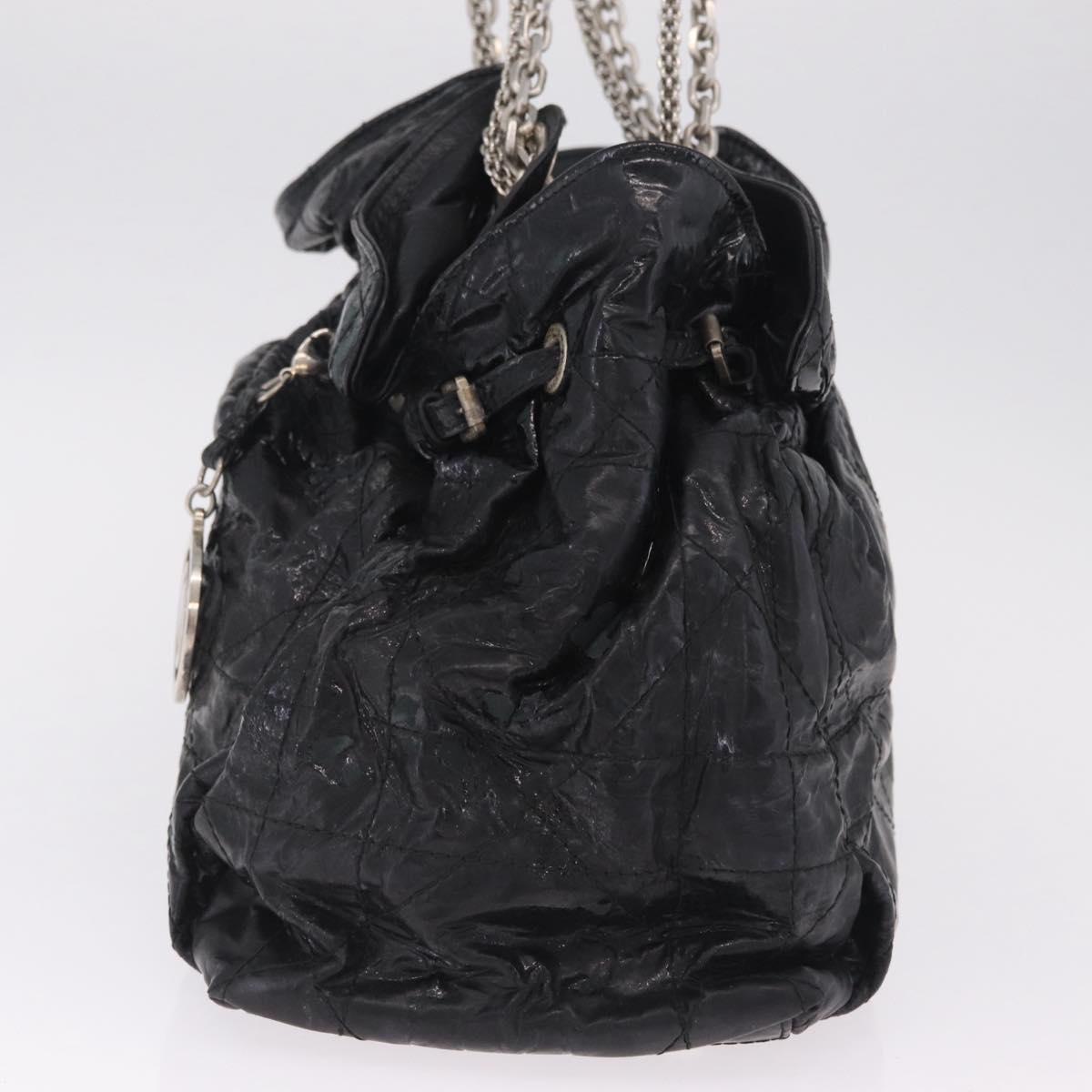 Christian Dior Canage Shoulder Bag Patent Leather Black Silver Auth 210486