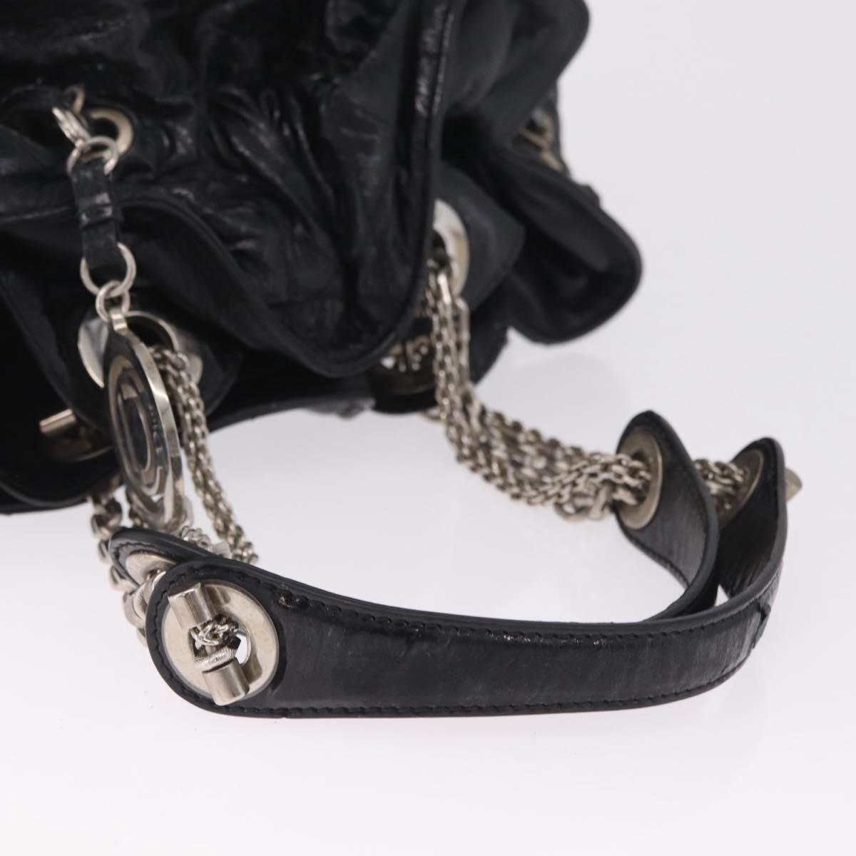 Christian Dior Canage Shoulder Bag Patent Leather Black Silver Auth 210486
