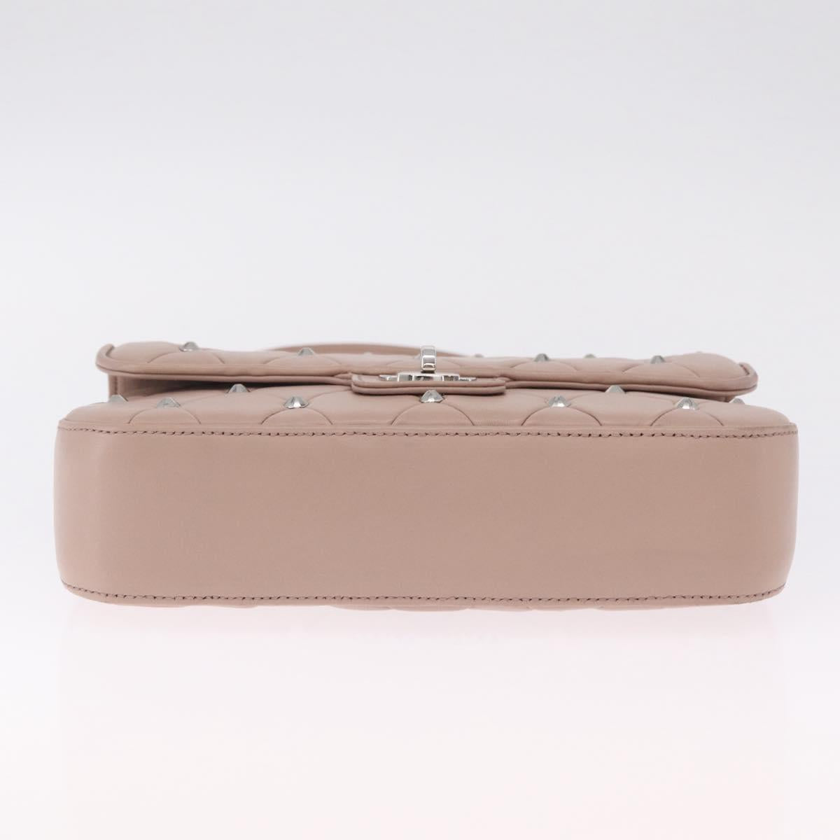 Miu Miu Studs Chain Shoulder Bag Leather Pink Silver Auth 210487V