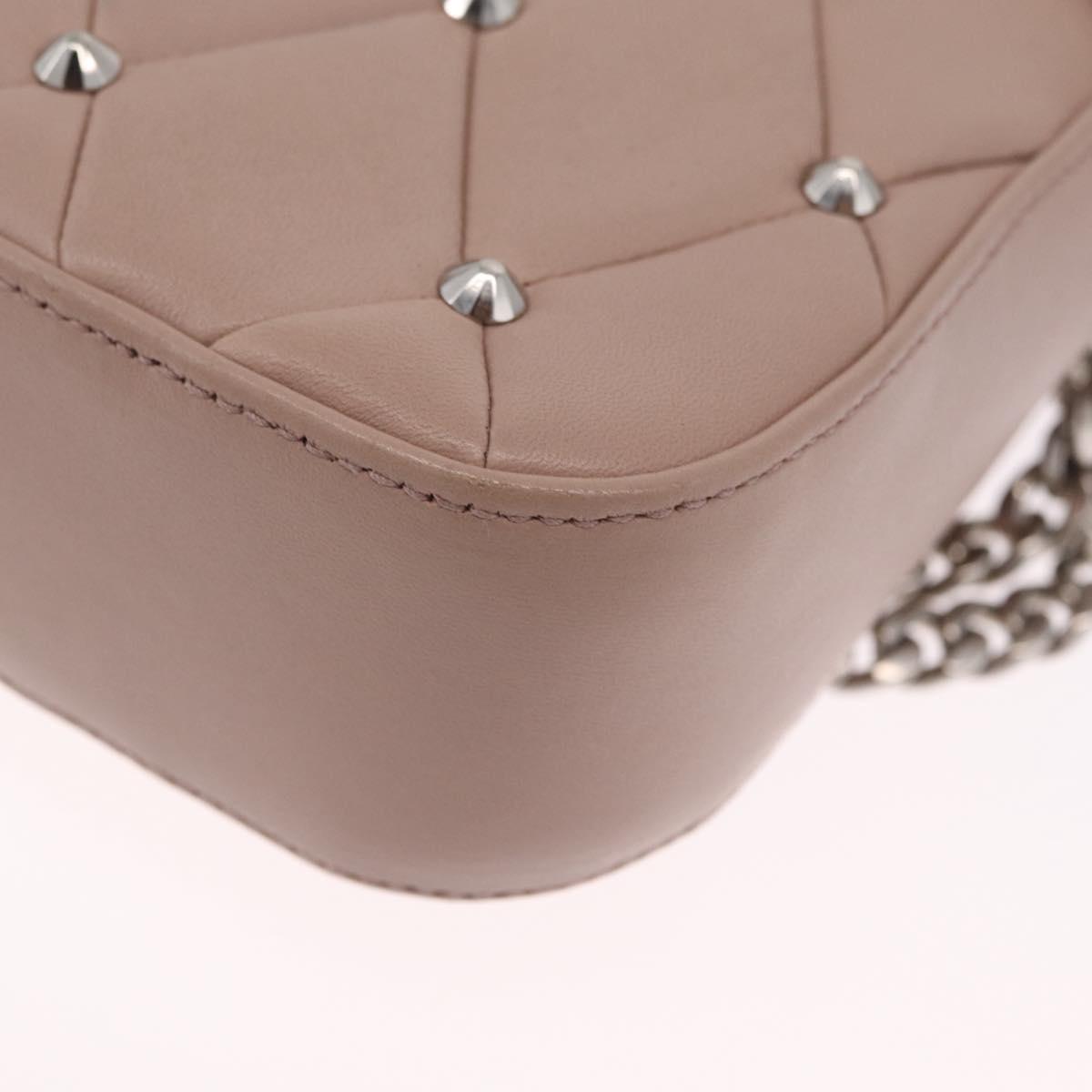 Miu Miu Studs Chain Shoulder Bag Leather Pink Silver Auth 210487V