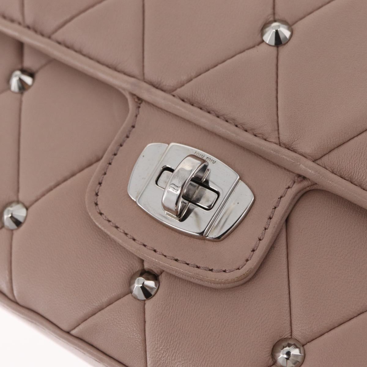 Miu Miu Studs Chain Shoulder Bag Leather Pink Silver Auth 210487V
