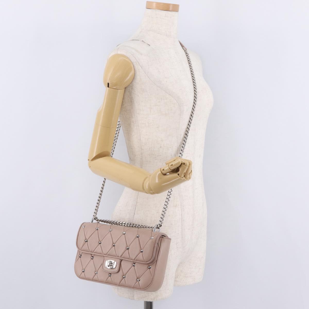 Miu Miu Studs Chain Shoulder Bag Leather Pink Silver Auth 210487V