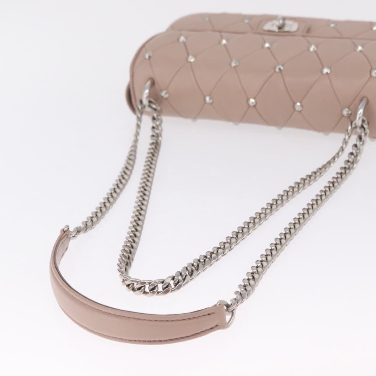 Miu Miu Studs Chain Shoulder Bag Leather Pink Silver Auth 210487V