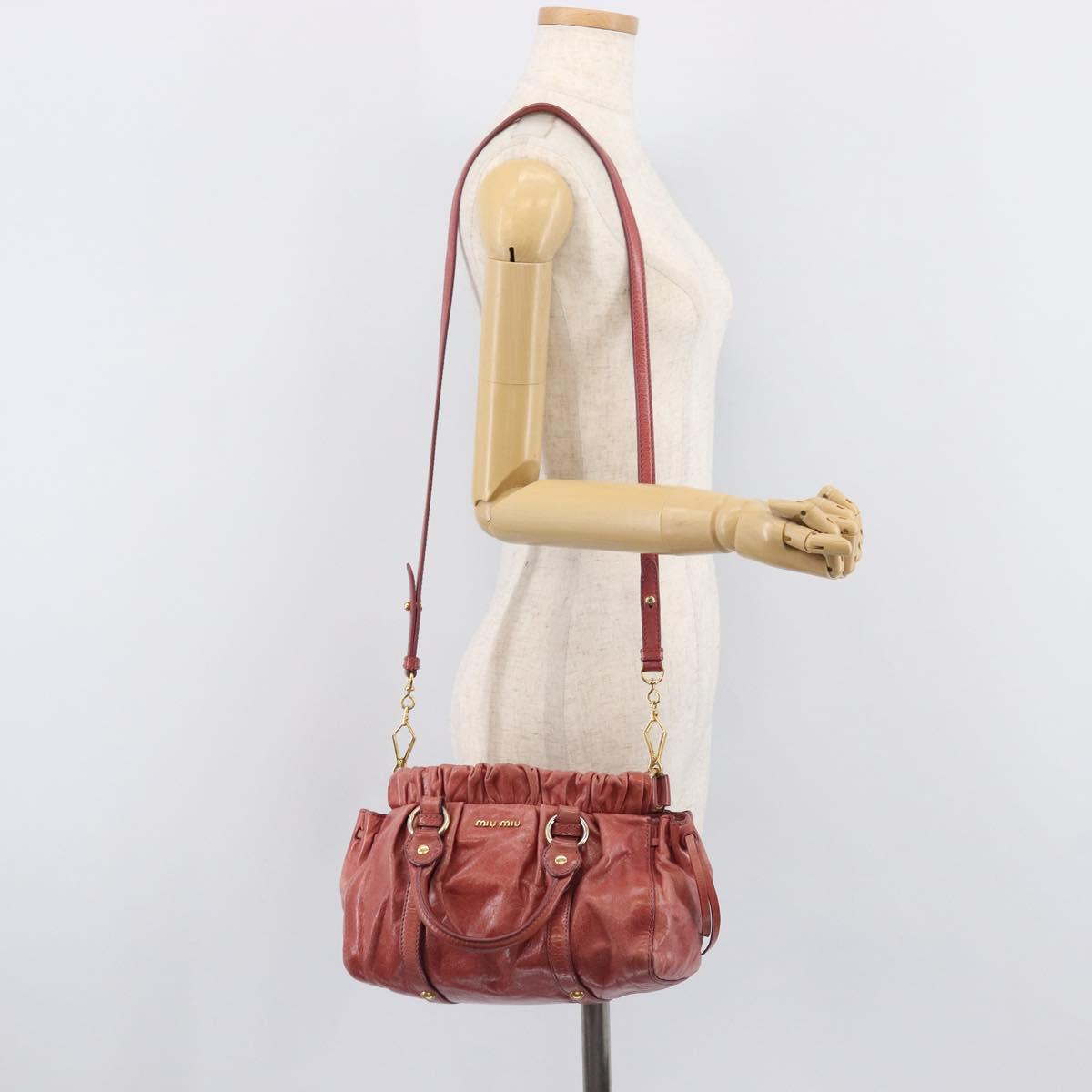 Miu Miu Hand Bag Vittero Dino Leather 2way Pink Gold Auth 210488V