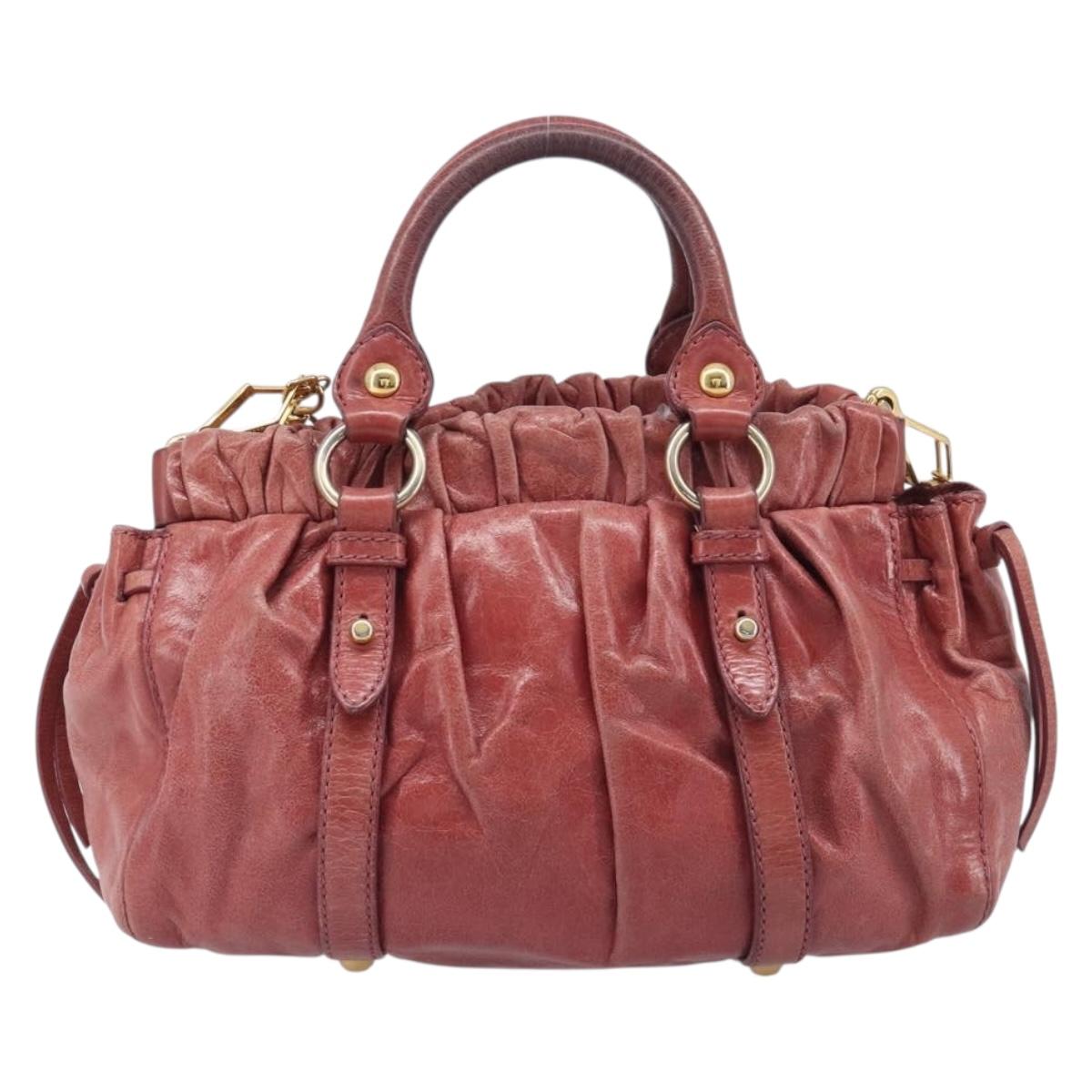 Miu Miu Hand Bag Vittero Dino Leather 2way Pink Gold Auth 210488V