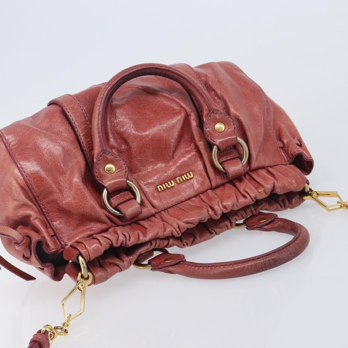 Miu Miu Hand Bag Vittero Dino Leather 2way Pink Gold Auth 210488V