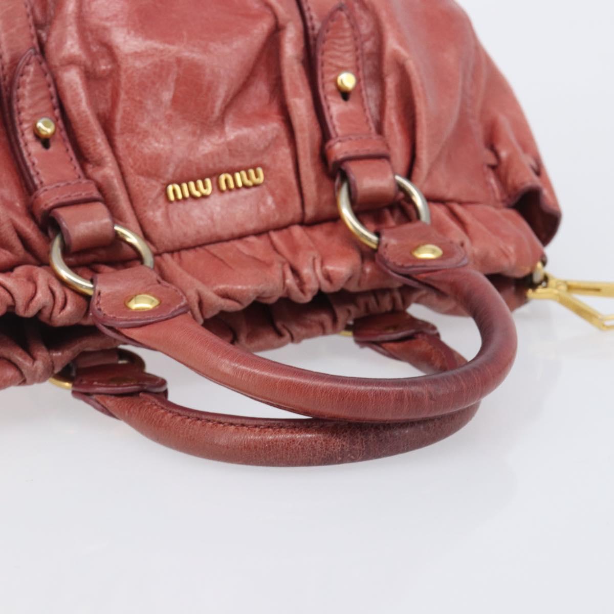 Miu Miu Hand Bag Vittero Dino Leather 2way Pink Gold Auth 210488V