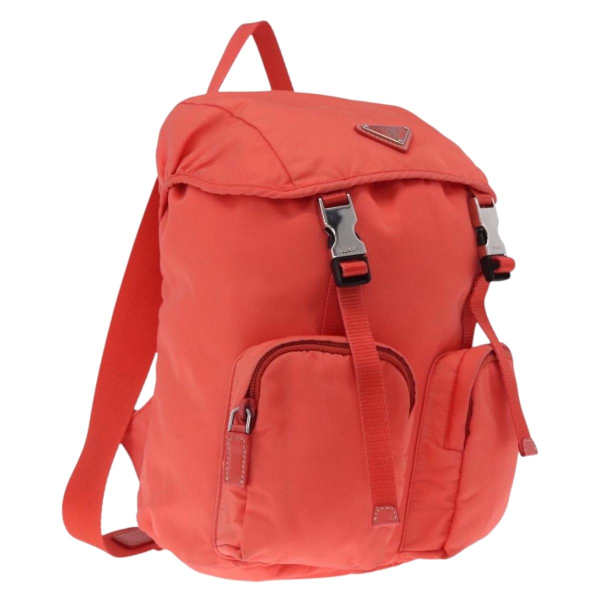 PRADA Backpack Nylon Orange Silver Auth 210493A