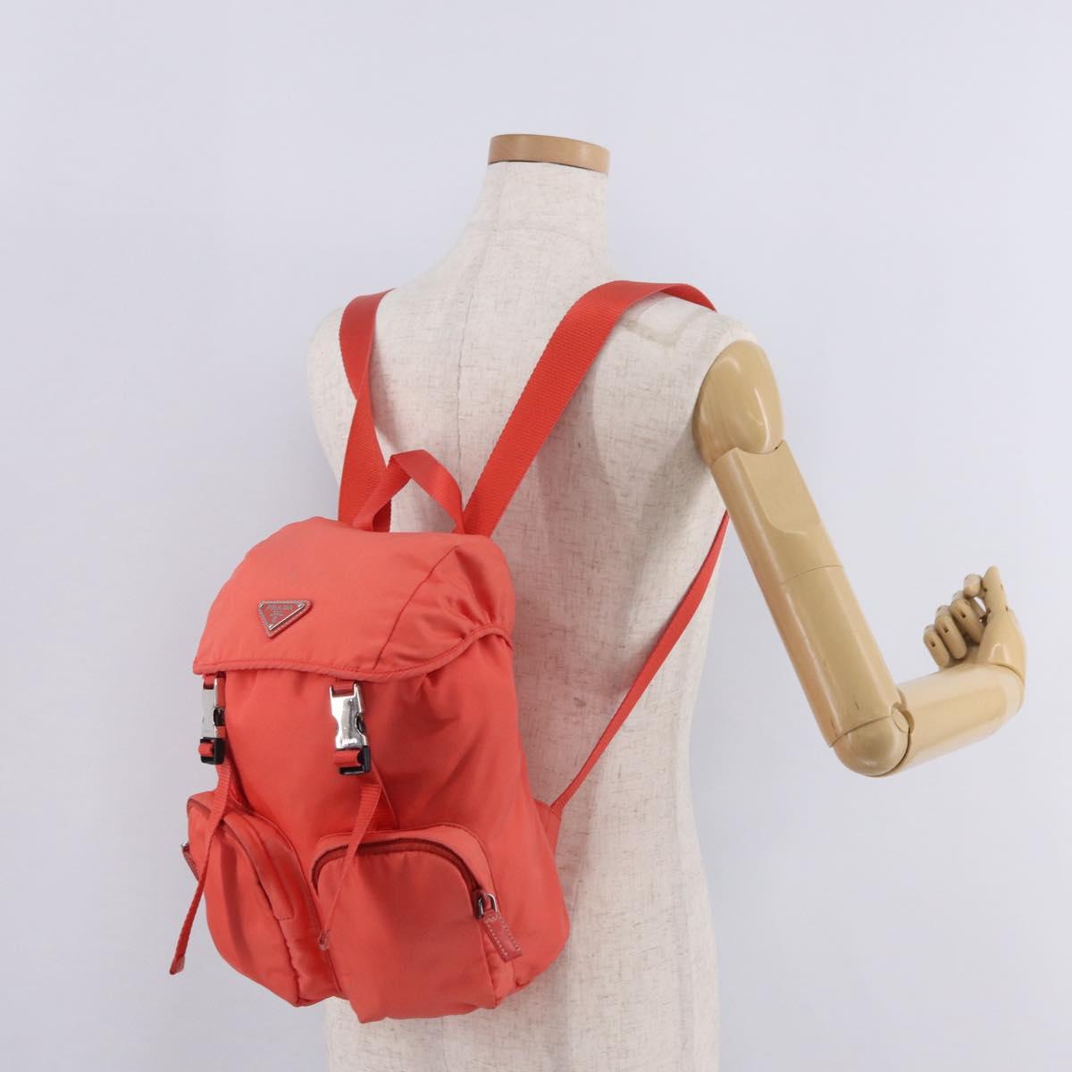 PRADA Backpack Nylon Orange Silver Auth 210493A