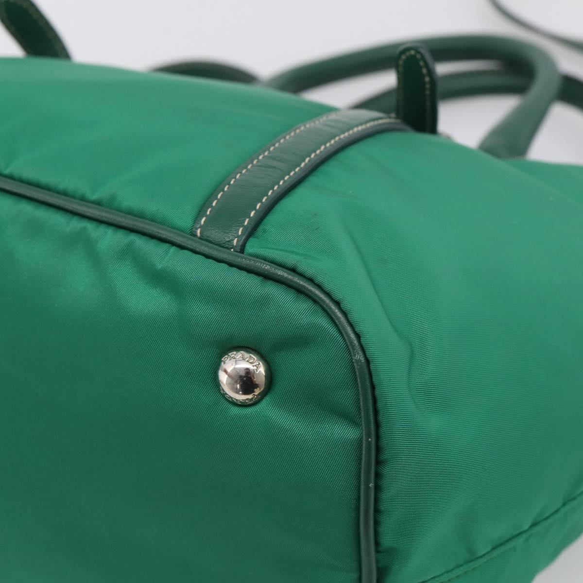 PRADA Hand Bag Nylon 2way Green Silver Auth 210496M
