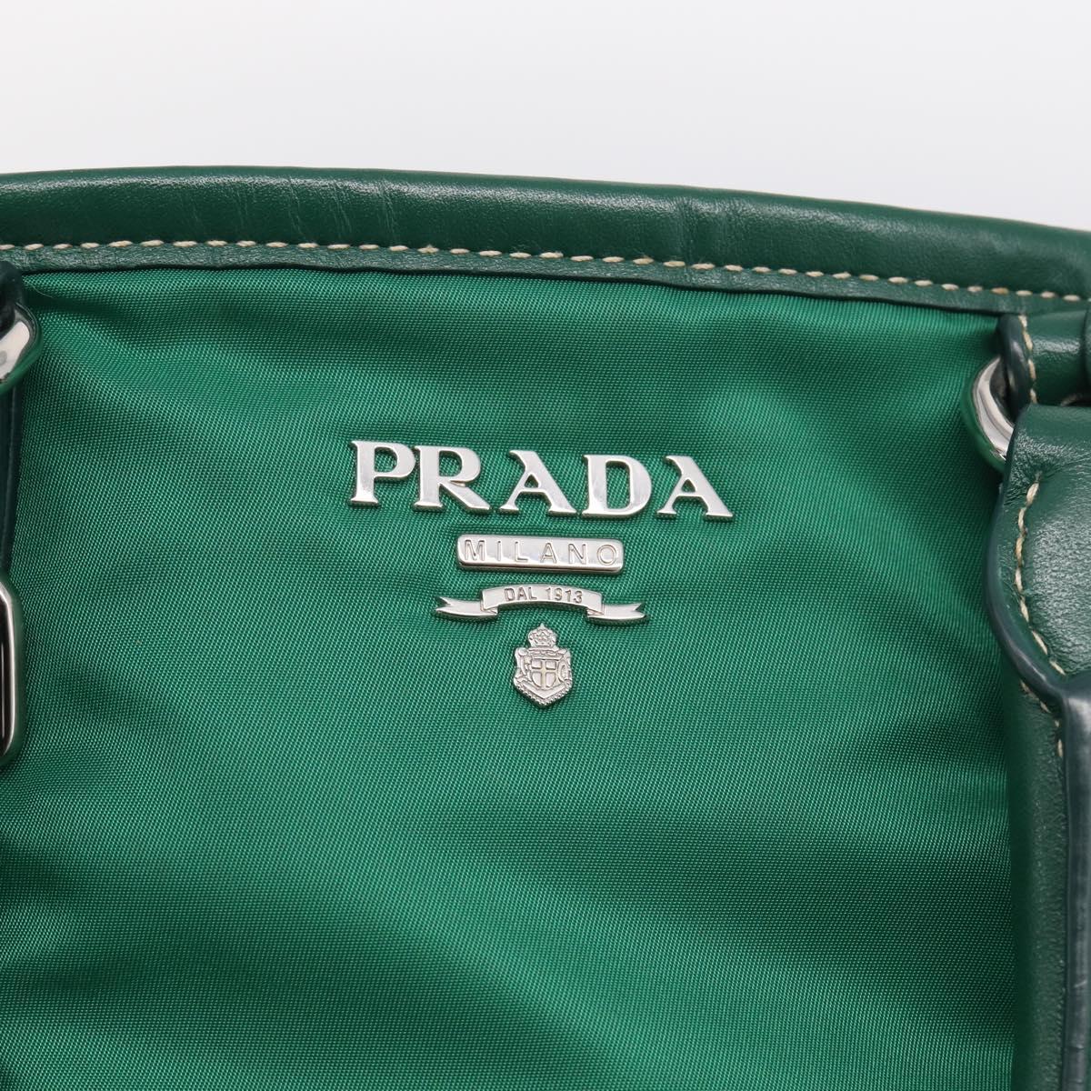 PRADA Hand Bag Nylon 2way Green Silver Auth 210496M
