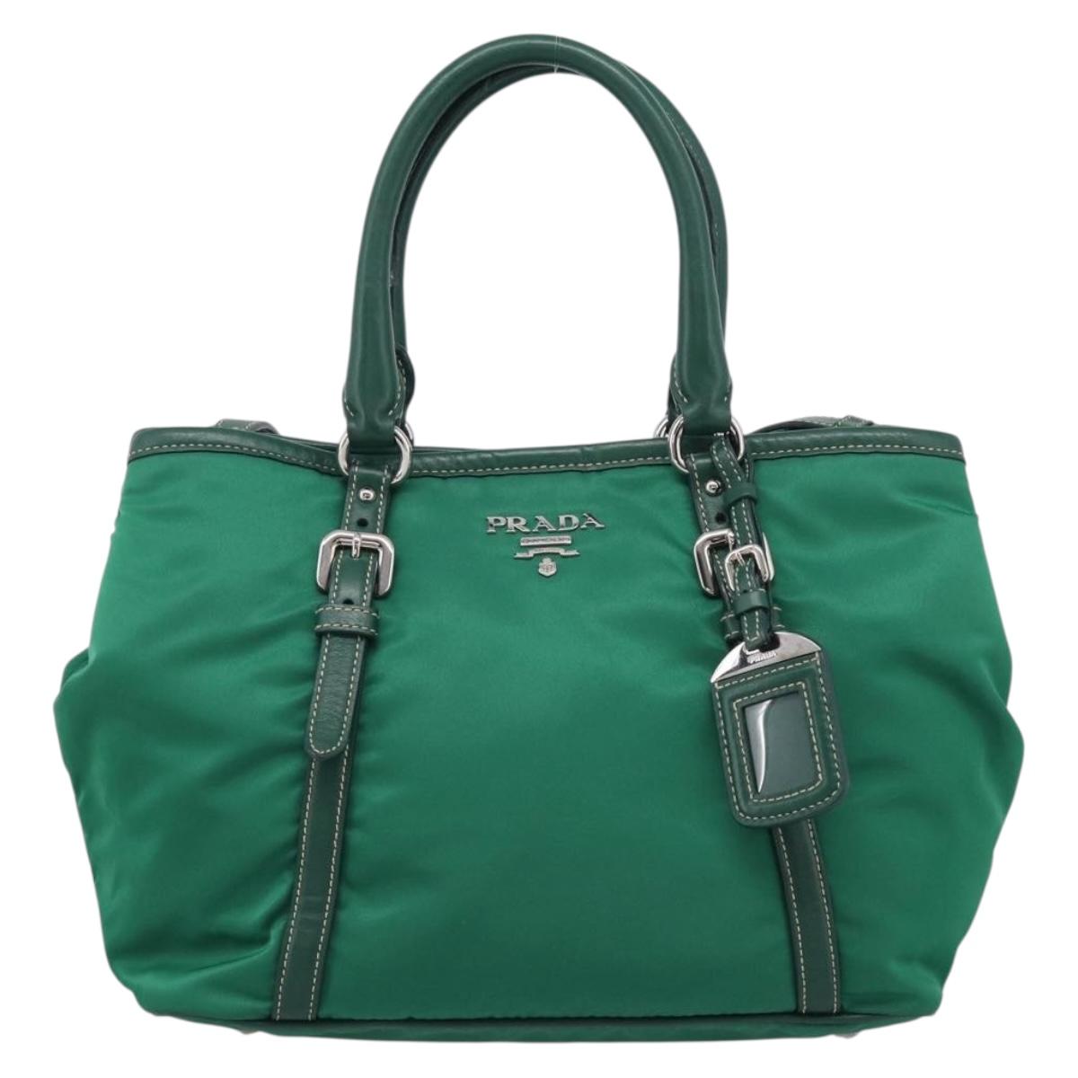 PRADA Hand Bag Nylon 2way Green Silver Auth 210496M
