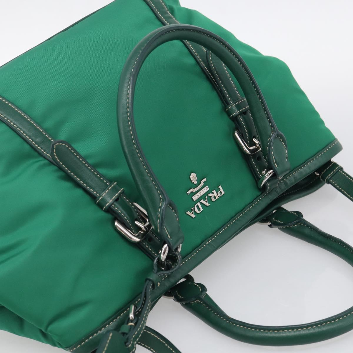 PRADA Hand Bag Nylon 2way Green Silver Auth 210496M