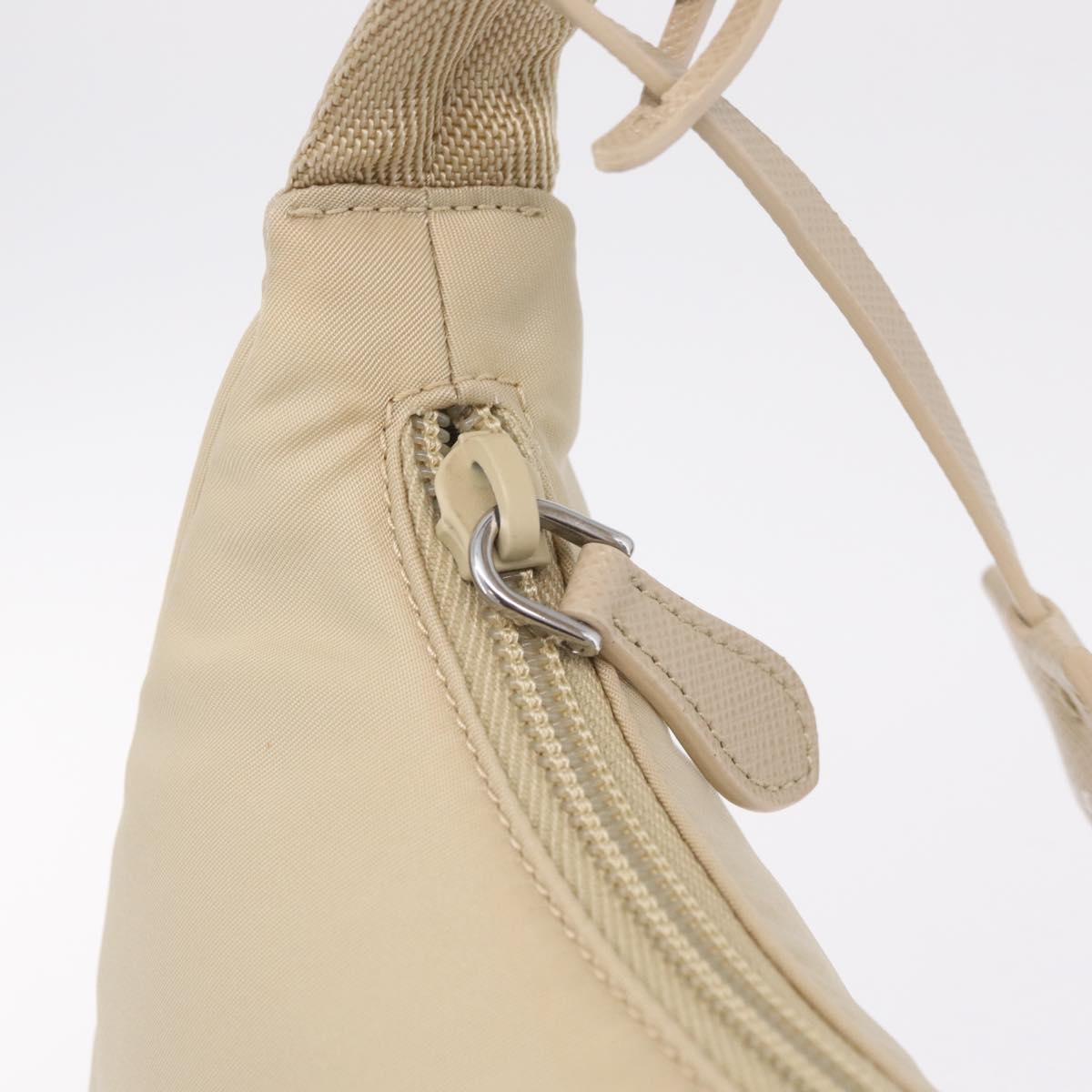 PRADA Hand Bag Nylon Beige Silver Auth 210498V