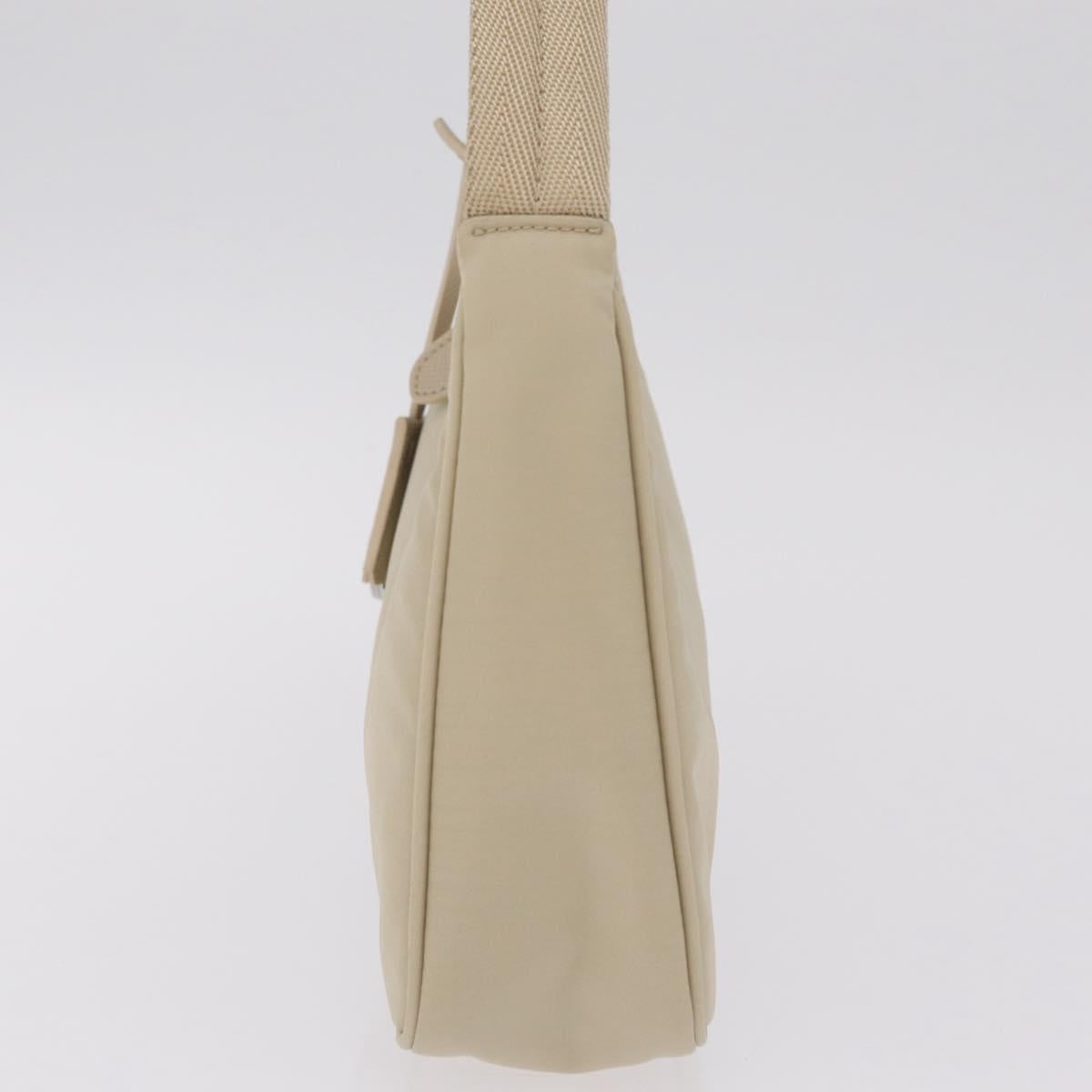 PRADA Hand Bag Nylon Beige Silver Auth 210498V