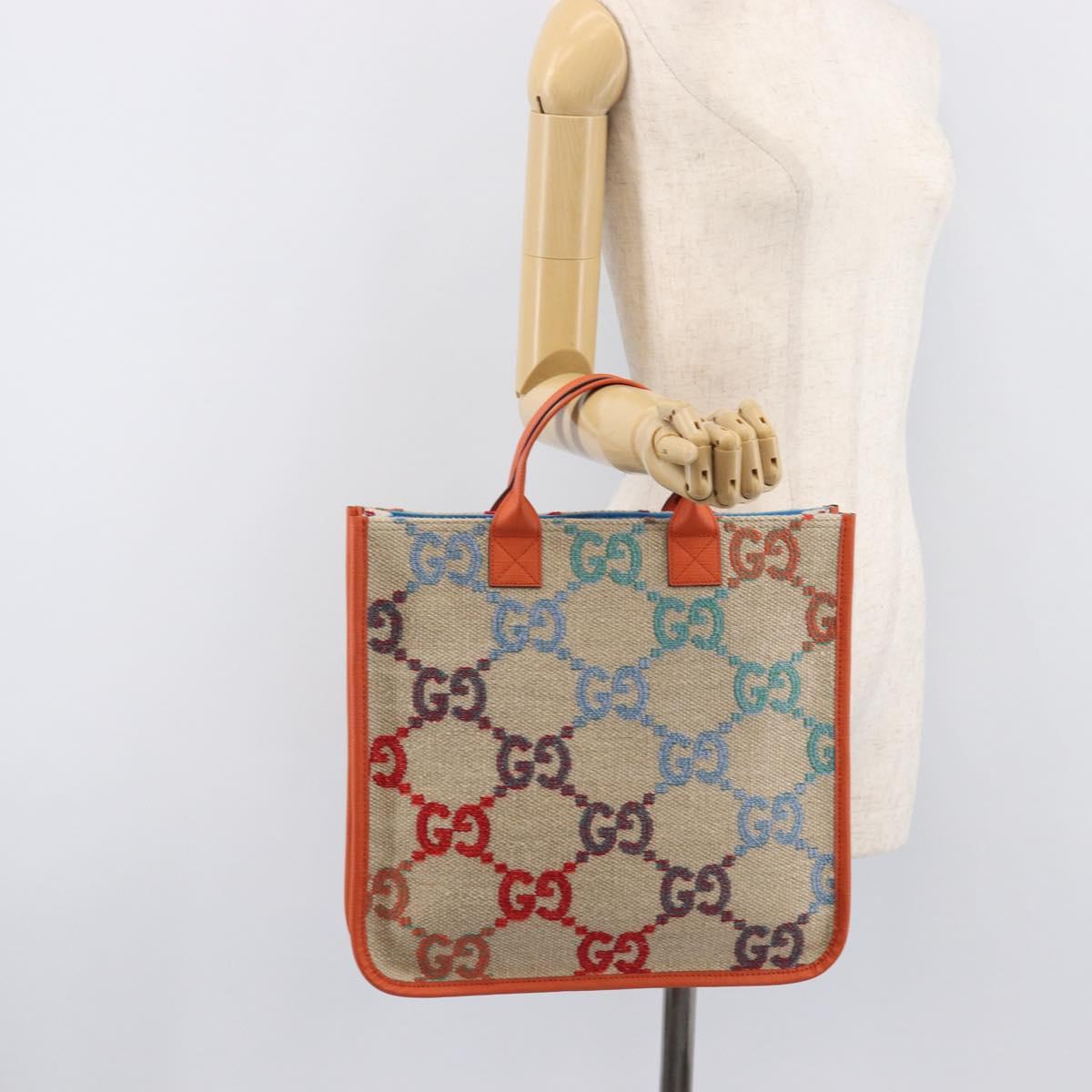 GUCCI GG Canvas Tote Bag Multicolor Orange 550763 Auth 210502V