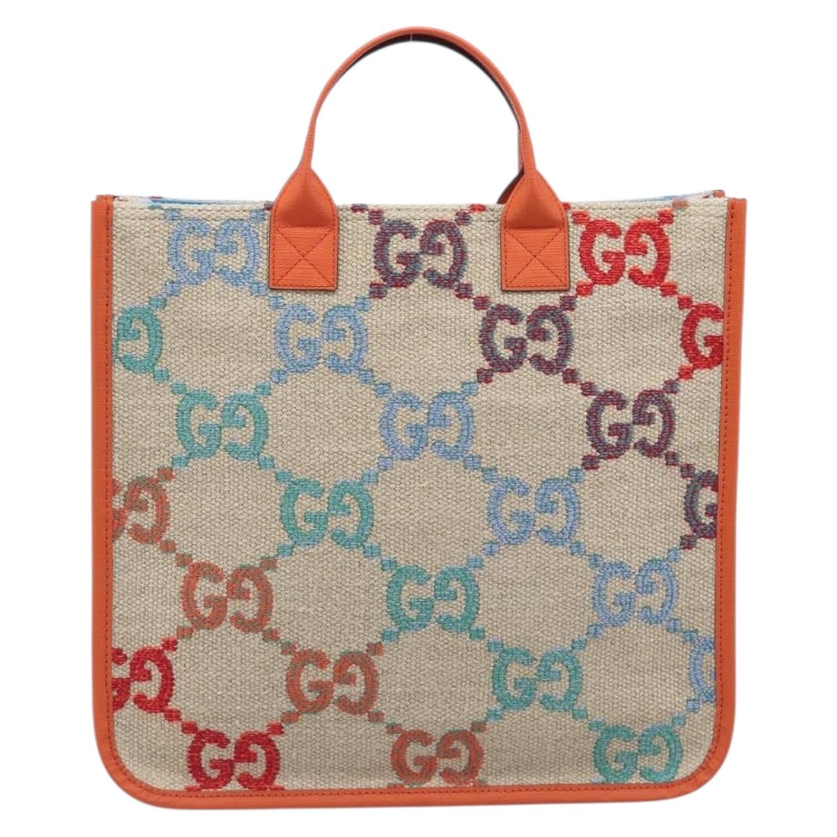 GUCCI GG Canvas Tote Bag Multicolor Orange 550763 Auth 210502V